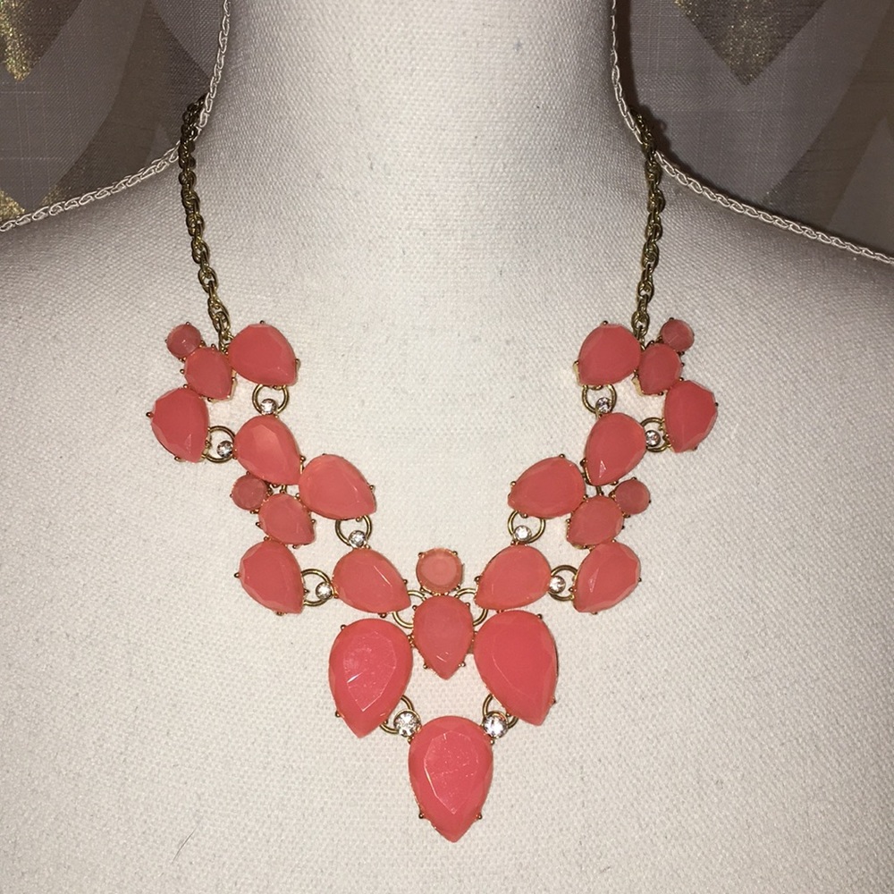 Pink Statement Necklace with Gold Chain